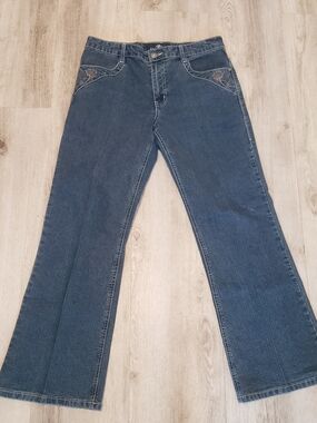 Flared Dark Blue Embroidered Women’s Jeans